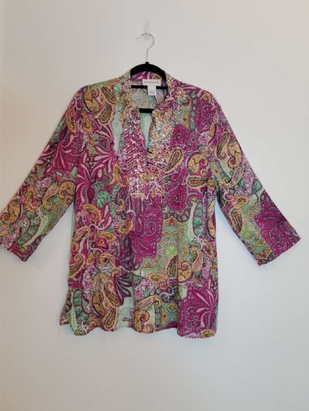 Peck & Peck Pink Paisley Embroidered Tunic